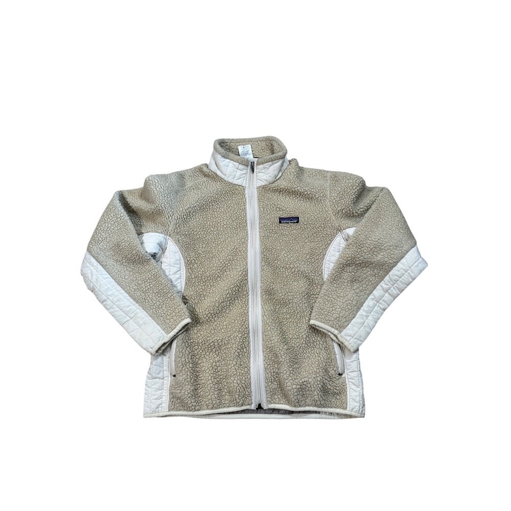 Patagonia Retro-X Fleece Jacket Womens Medium Beige Full Zip‎ Quilted 23071 F8